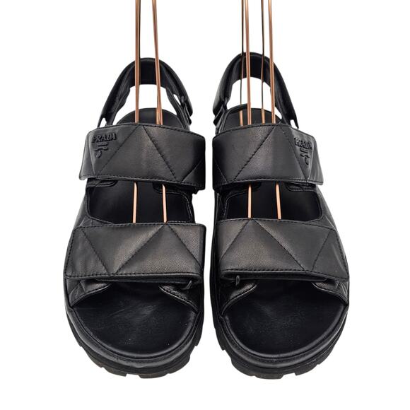 Prada Quilted Padded Strap Slingback Dad Sandal Black Leather Size 39.5 US 9.5 - Picture 3 of 12